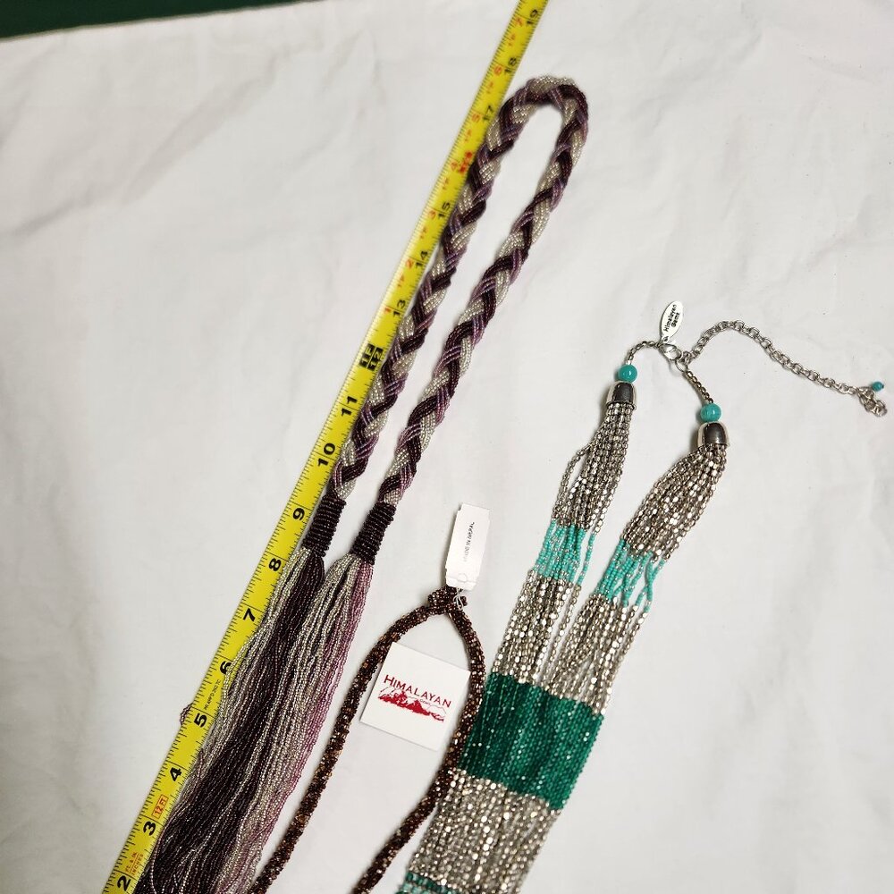 SEED BEAD NECKLACES, LOT OF 3, Himalayan gems, Fringe, Rope/Braid - Picture 6 of 12